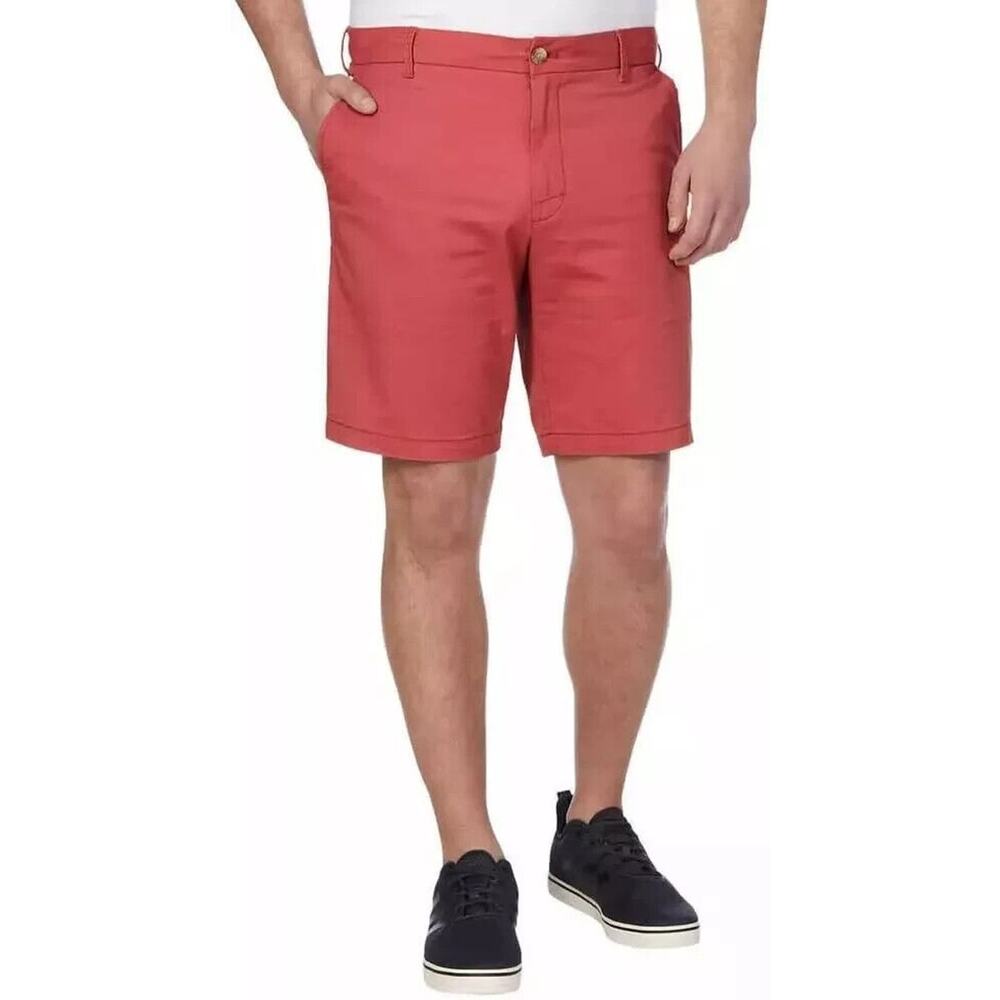 IZOD Mens Mid-Weight Saltwater Flat Front Stretch Chino Short, Red, size 34